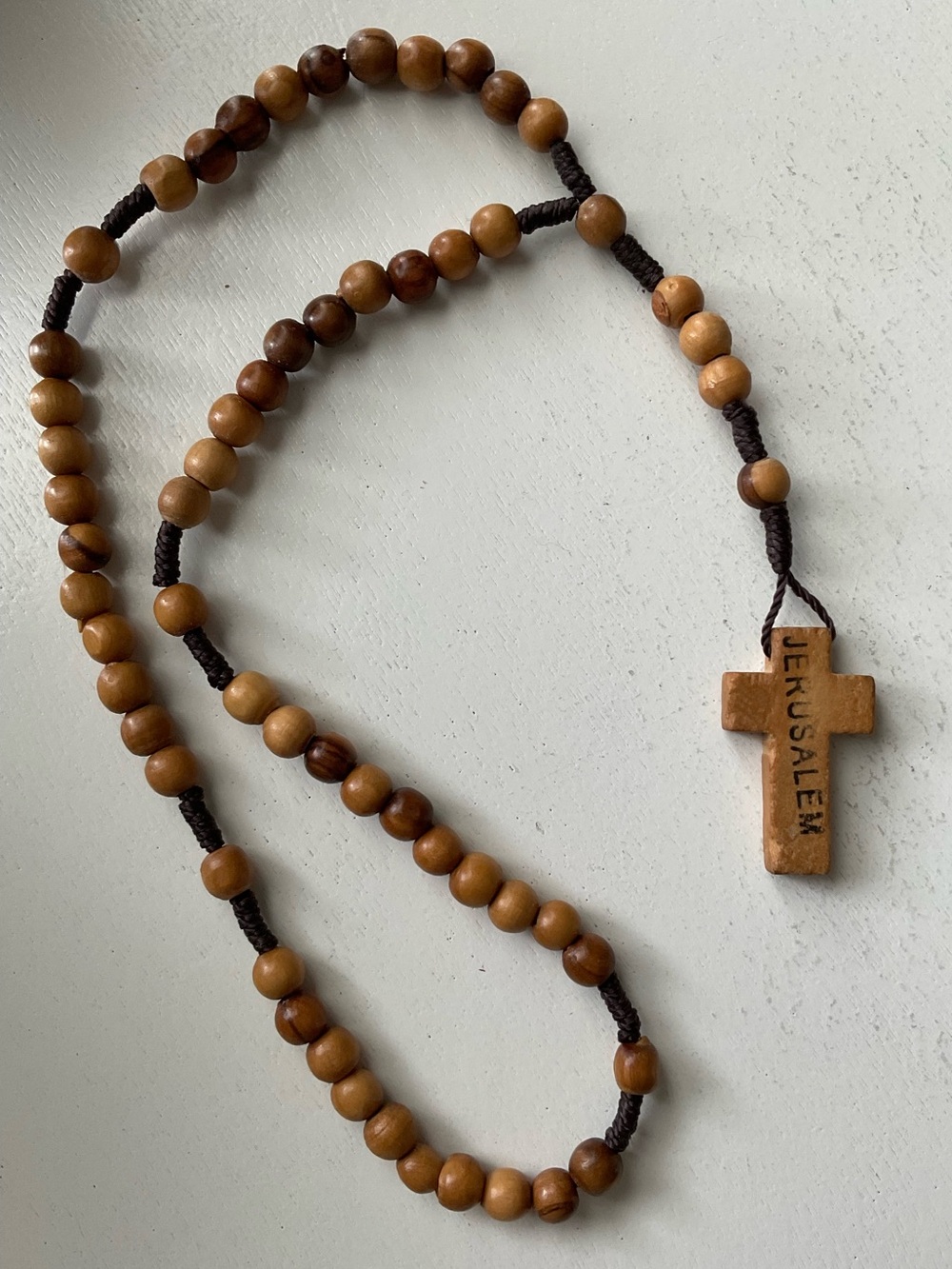 Authentic Olive Wood Rosary Necklace Jerusalem Cross Holy Land Prayer Beads NWOT